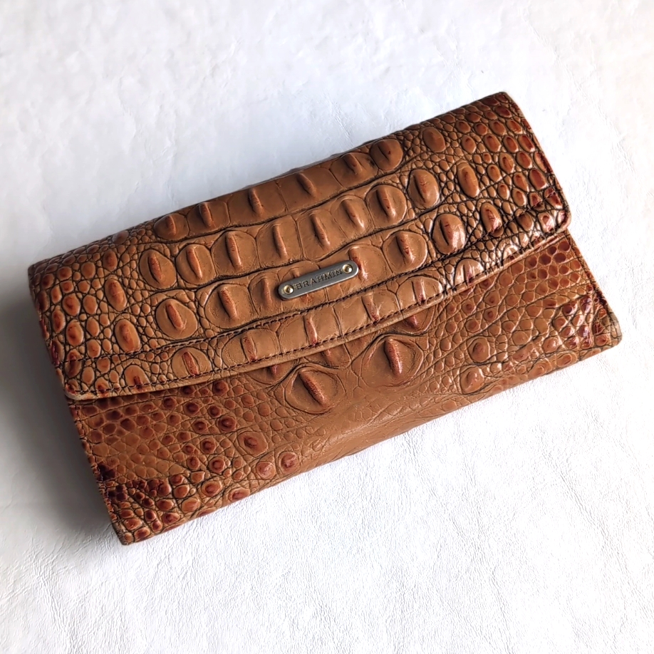 Brahmin Melbourne Croc Embossed Leather Wallet In Light Brown Colorway